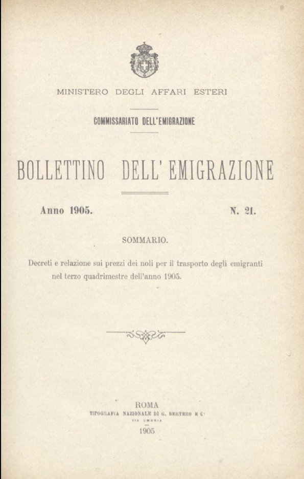 Bollettino Dell'Emigrazione 1905- n. 21