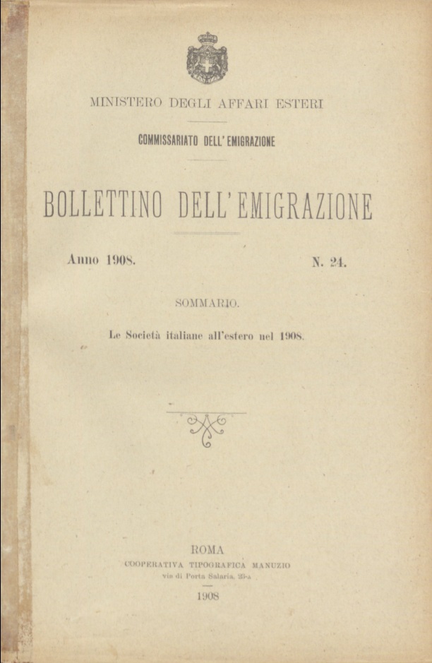 Bollettino Dell'Emigrazione 1908- n. 24