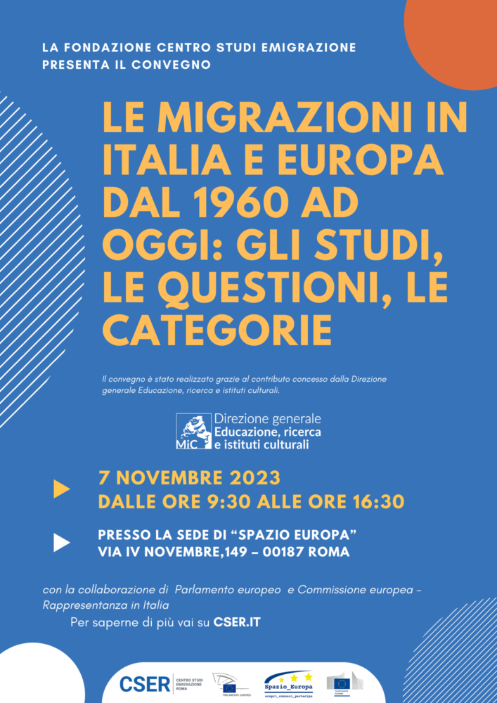 CSER presenta il 7 novembre il convegno “Le migrazioni in Italia e Europa dal 1960 ad oggi: gli studi, le questioni, le categorie”