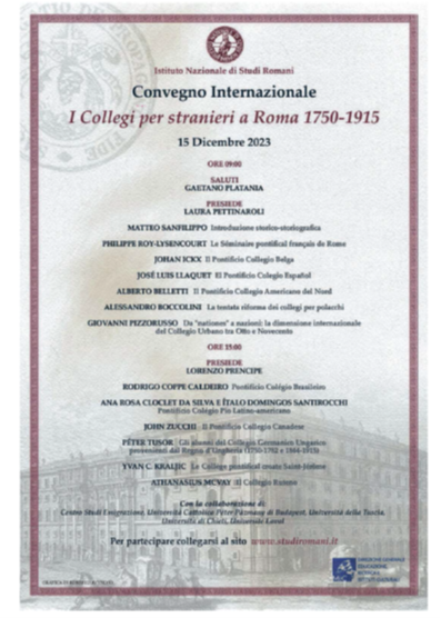 I collegi per stranieri a Roma 1750-1915 in collaborazione con l’Istituto di studi Romani