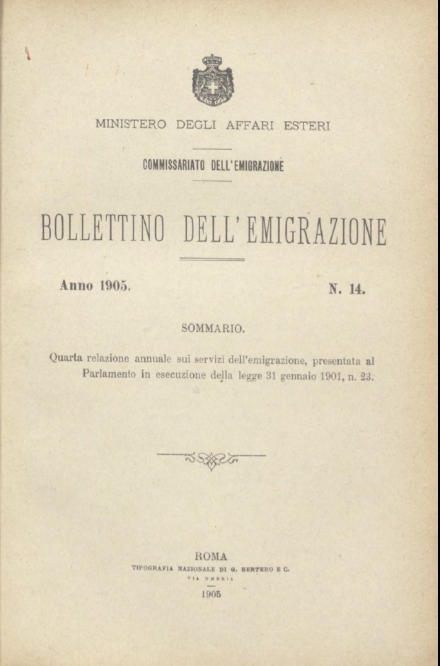 Bollettino Dell'Emigrazione 1905- n. 14
