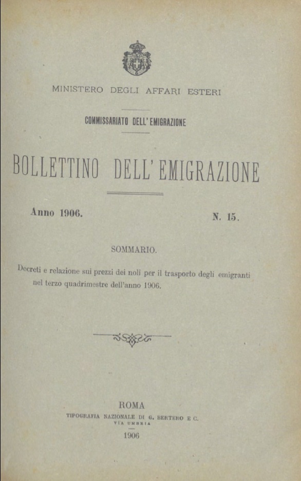 Bollettino Dell'Emigrazione 1906- n. 15