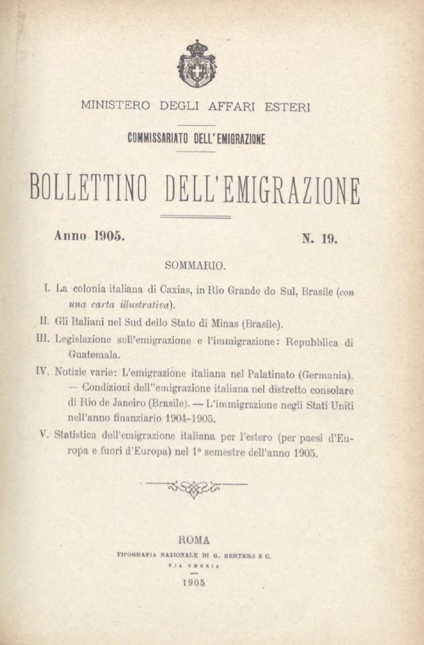 Bollettino Dell'Emigrazione 1905- n. 19