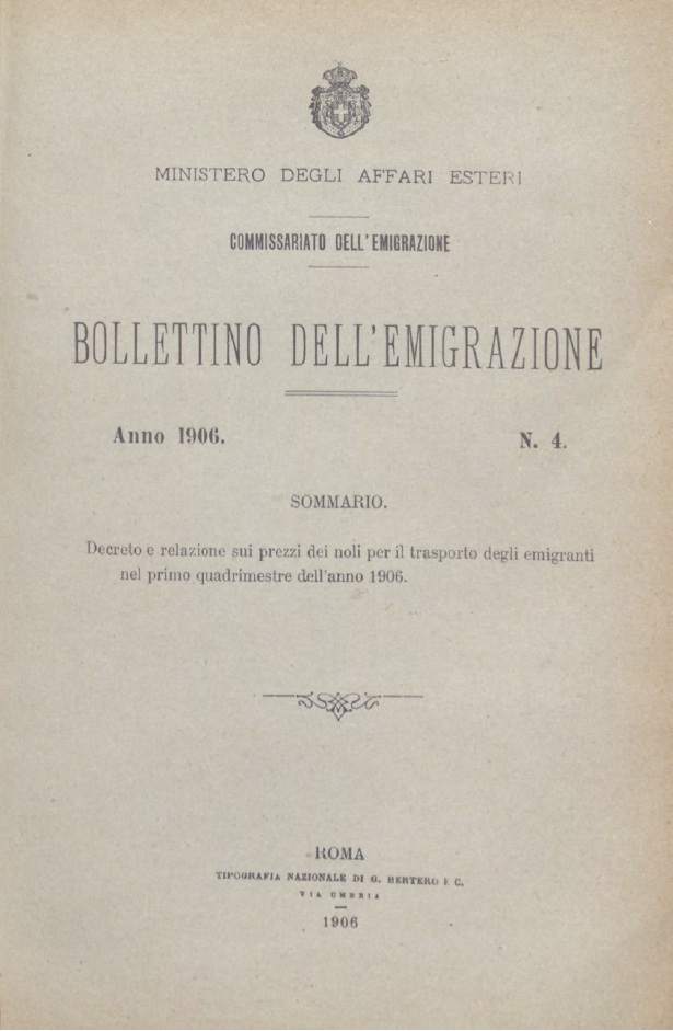 Bollettino Dell'Emigrazione 1906- n. 4