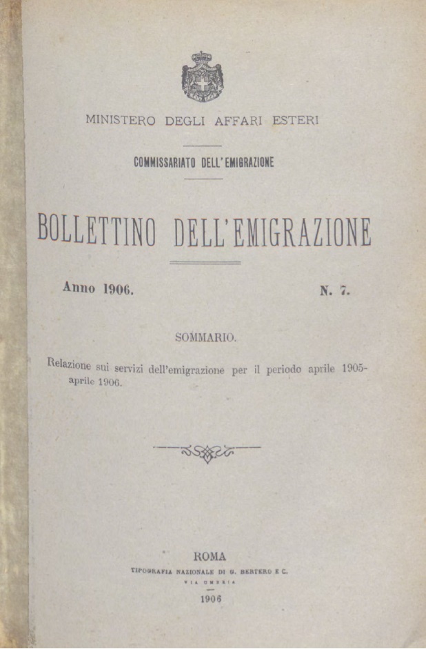 Bollettino Dell'Emigrazione 1906- n. 7