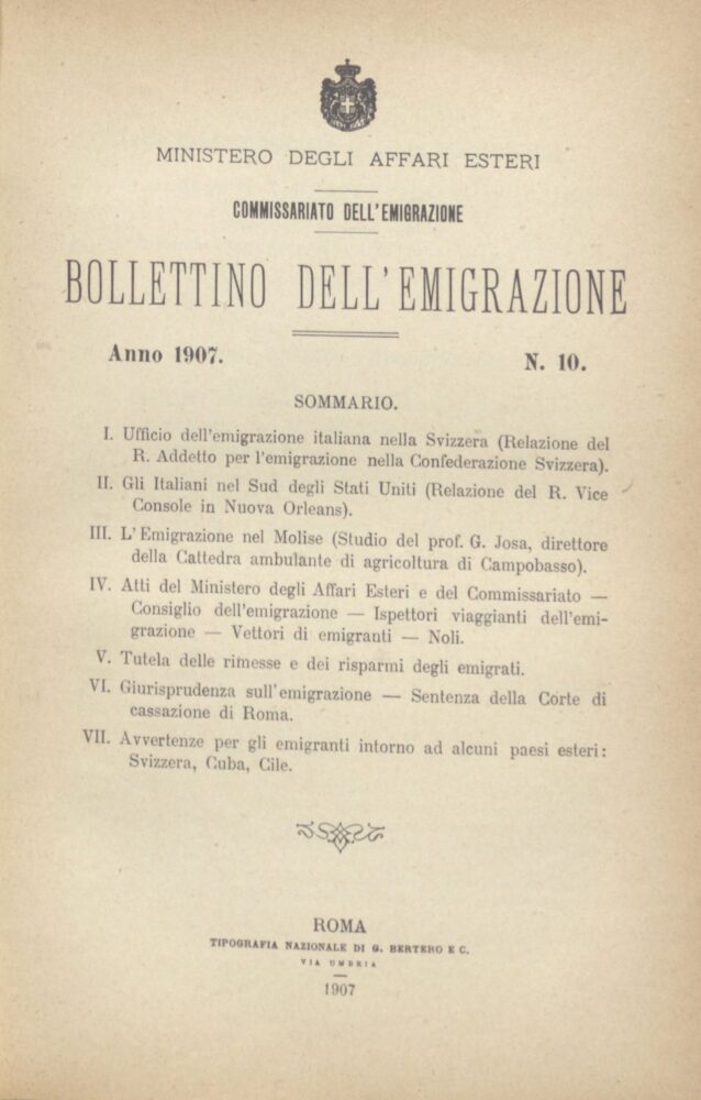 Bolletino Dell'Emigrazione 1907- n. 10