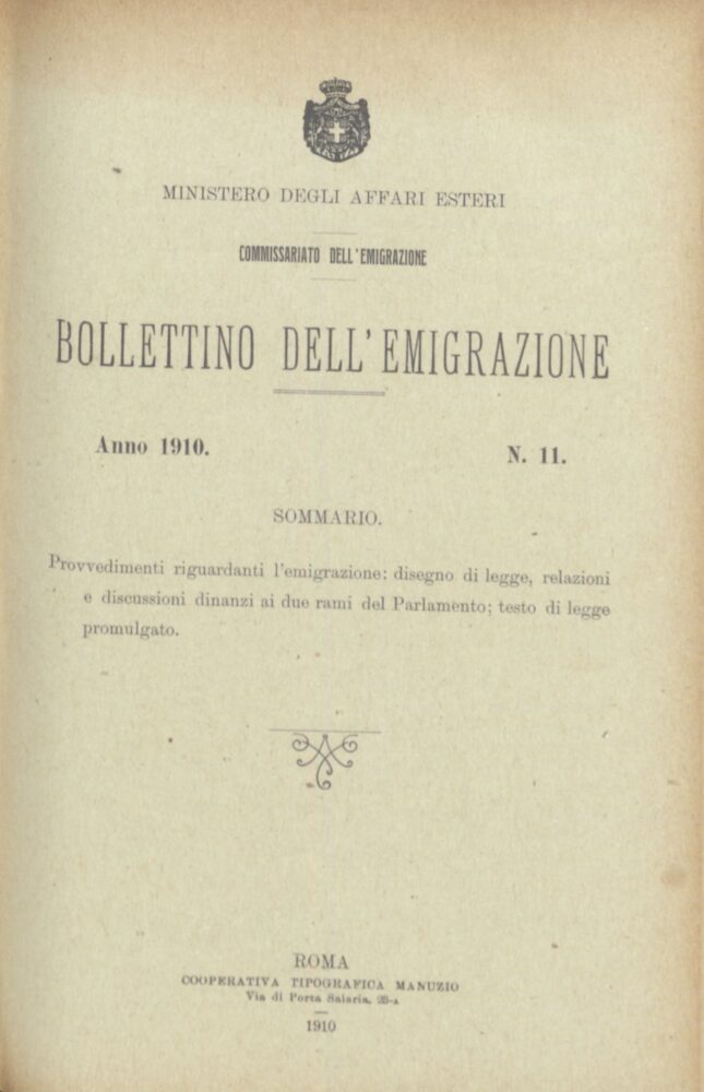 Bollettino Dell'Emigrazione 1910- n. 11