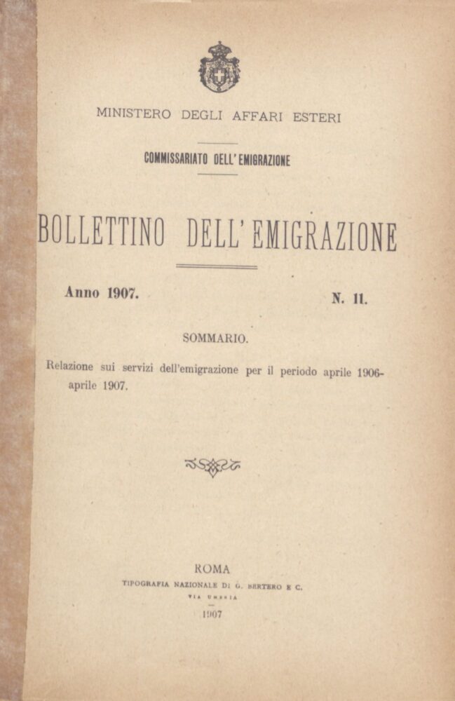 Bollettino Dell'Emigrazione 1907- n. 11