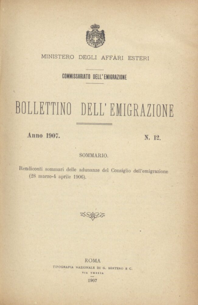 Bolletino Dell'Emigrazione 1907- n. 12