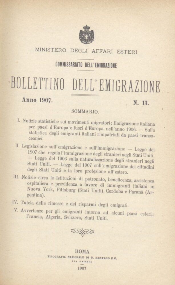 Bollettino Dell'Emigrazione 1907- n. 13