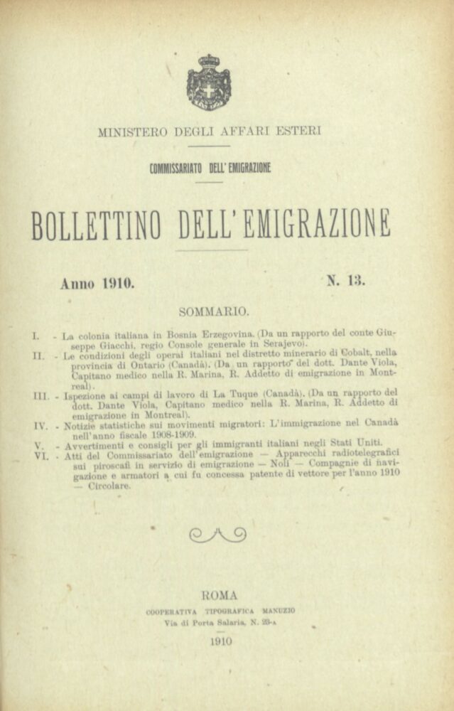 Bollettino Dell'Emigrazione 1910- n. 13