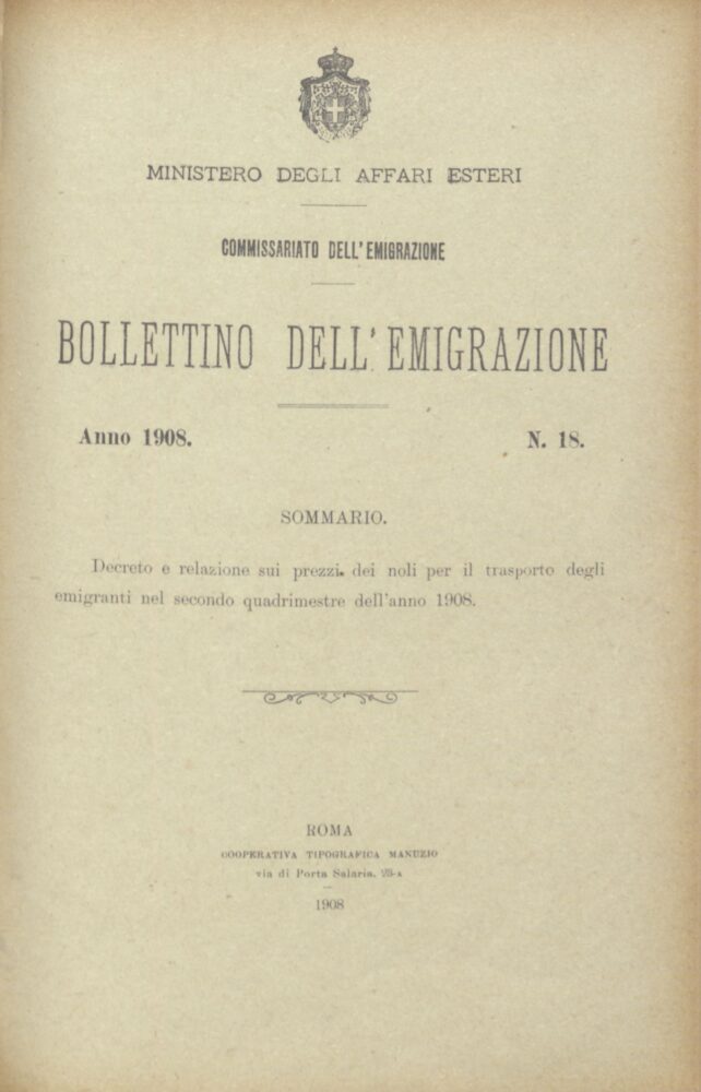 Bollettino Dell'Emigrazione 1908- n. 18