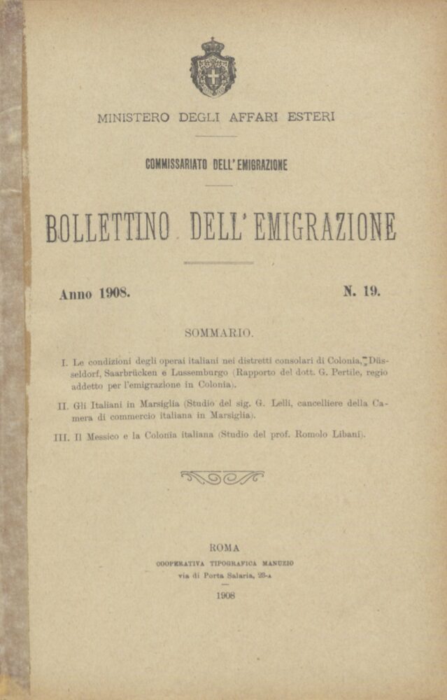 Bollettino Dell'Emigrazione 1908- n. 19