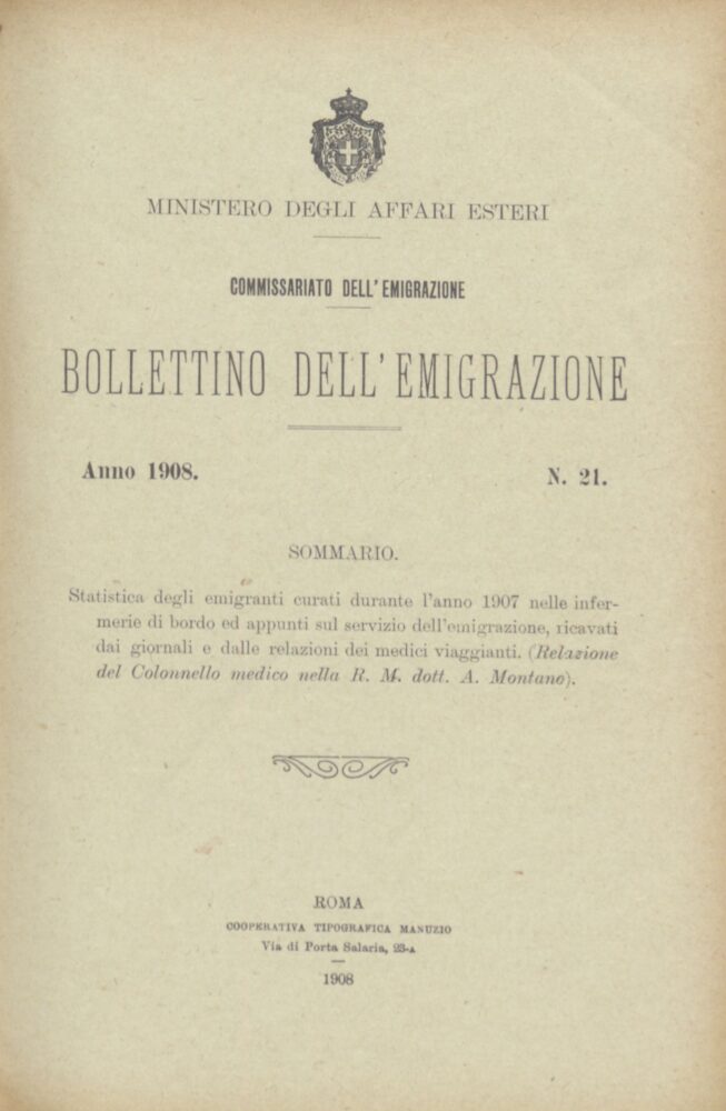 Bollettino Dell'Emigrazione 1908- n. 21