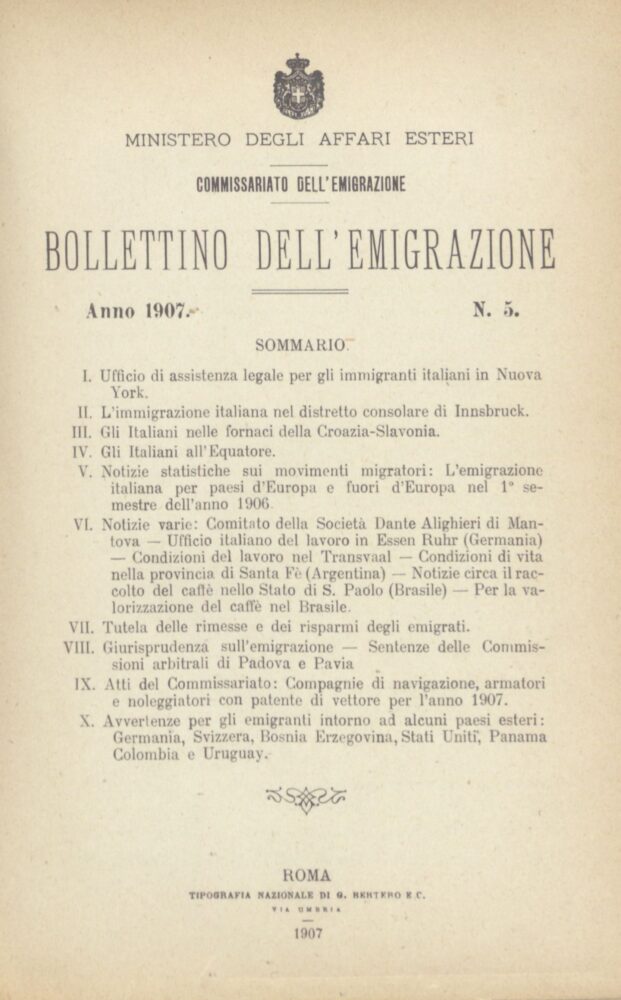 Bollettino Dell'Emigrazione 1907- n. 5