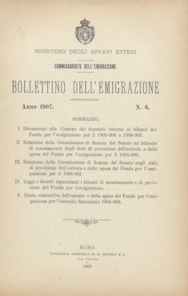 Bollettino Dell'Emigrazione 1907- n. 6