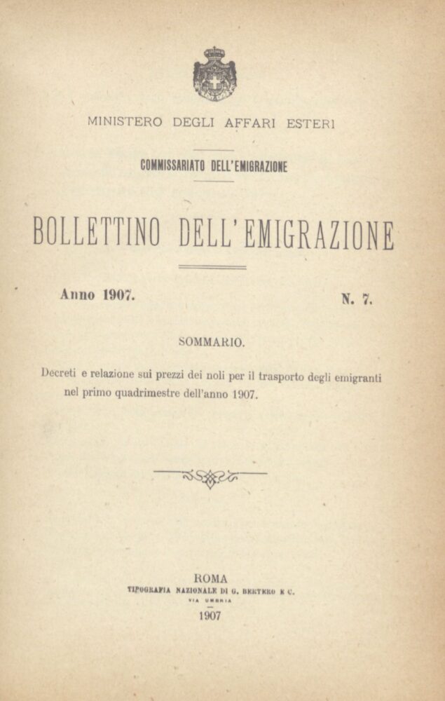 Bolletino Dell'Emigrazione 1907- n. 7