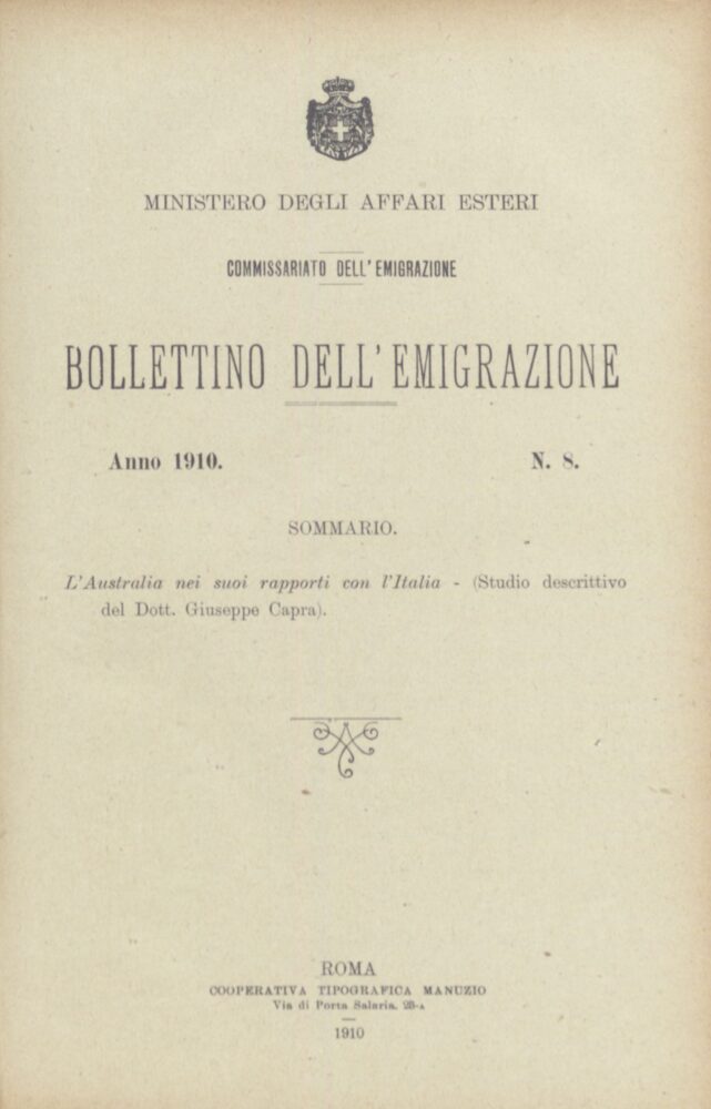 Bollettino Dell'Emigrazione 1910- n. 8