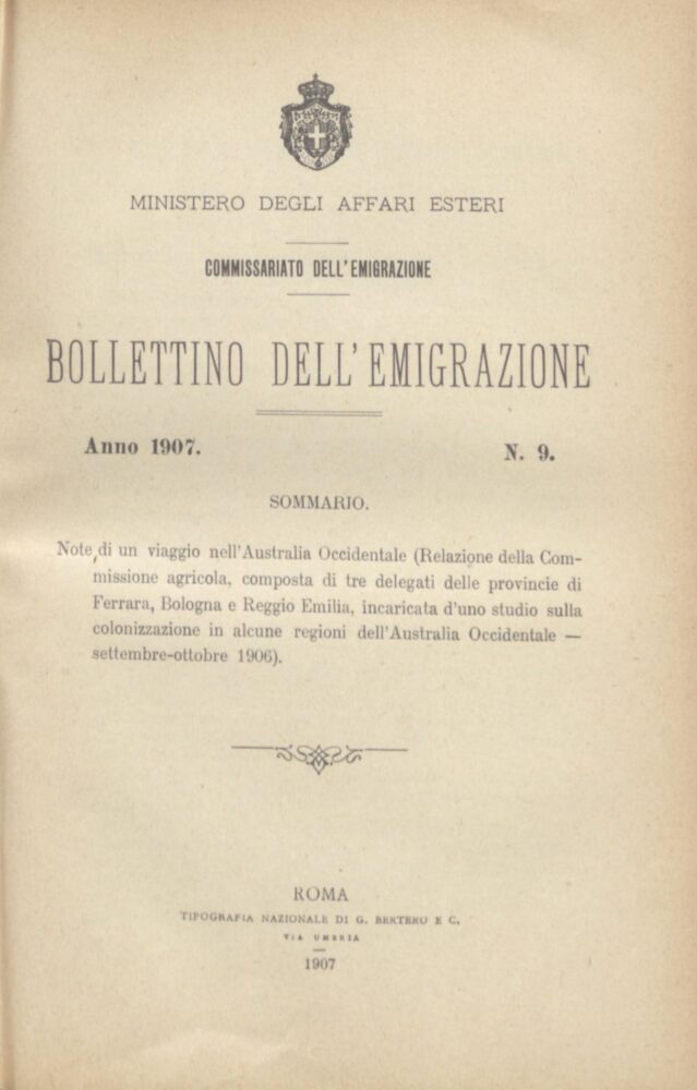 Bollettino Dell'Emigrazione 1907- n. 9