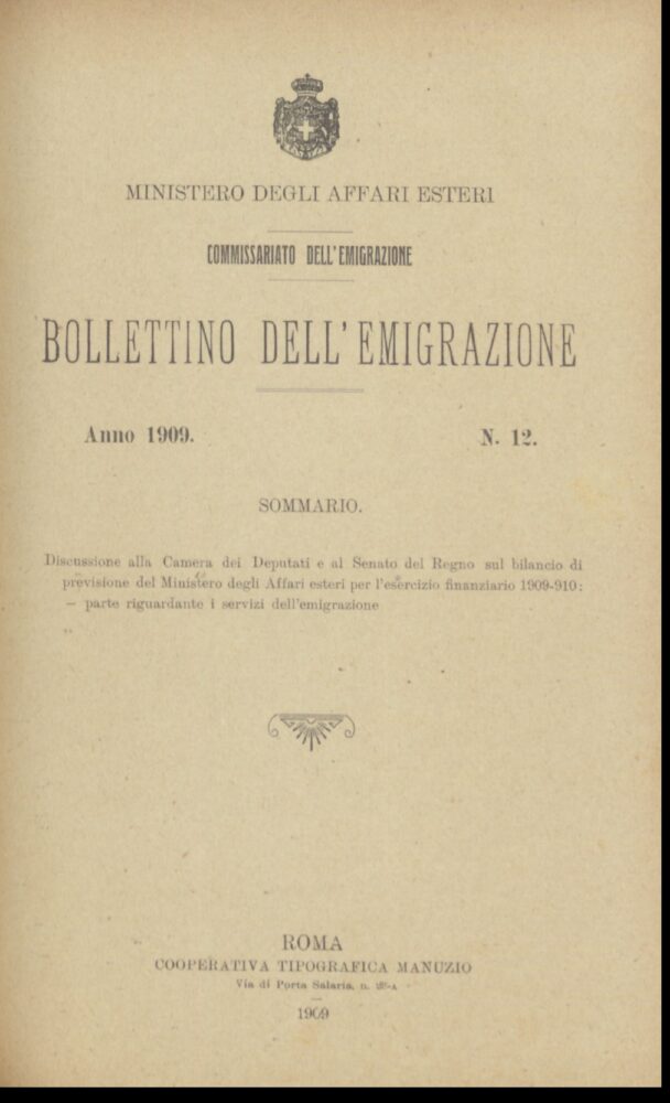 Bollettino Dell'Emigrazione 1909- n. 12