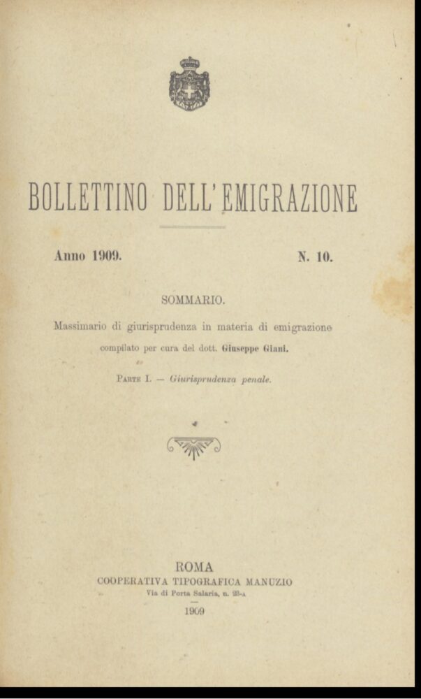 Bollettino Dell'Emigrazione 1909- n. 10