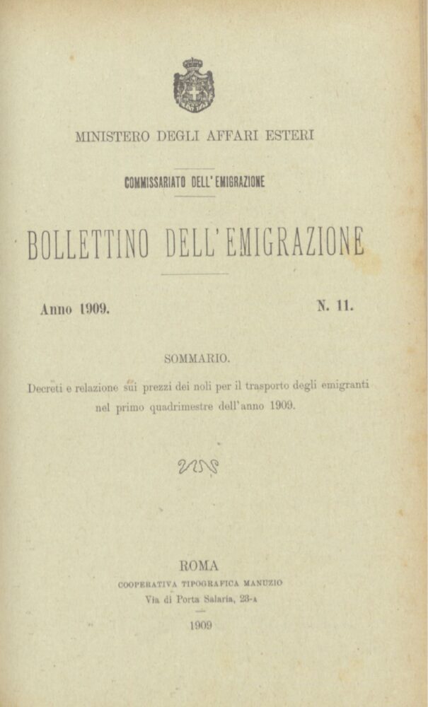 Bollettino Dell'Emigrazione 1909- n. 11