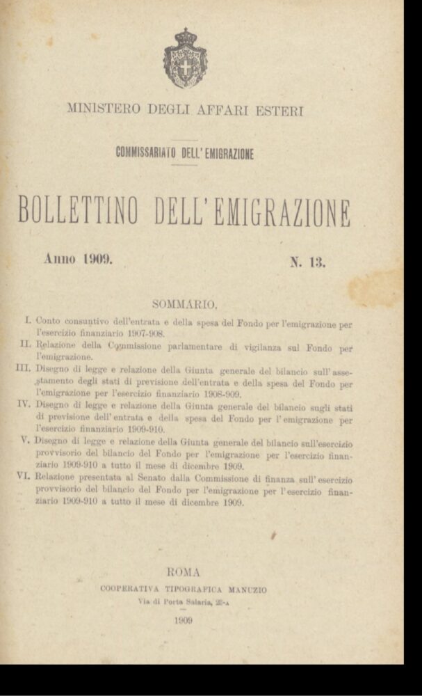 Bollettino Dell'Emigrazione 1909- n. 13