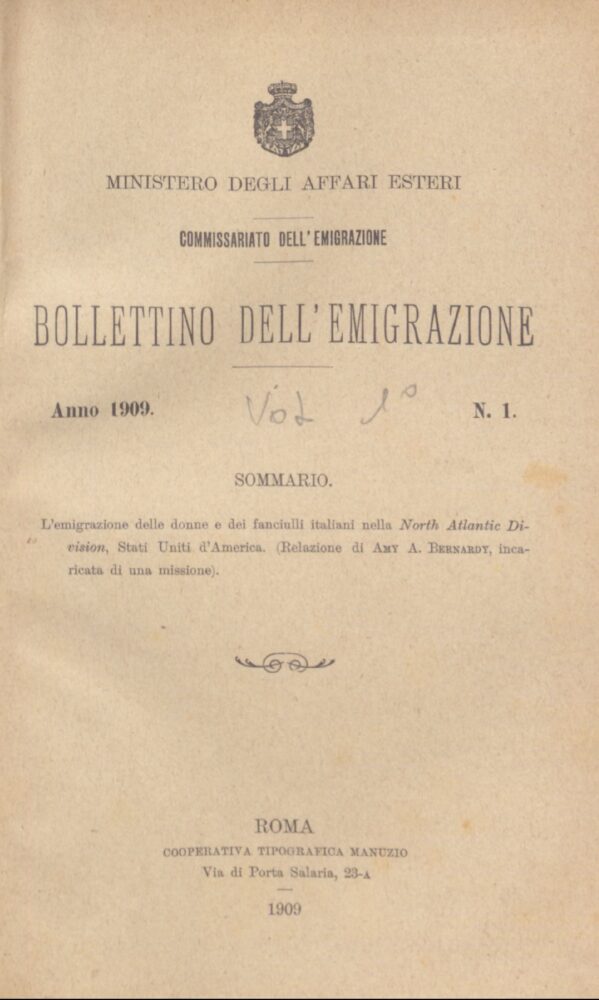 Bollettino Dell'Emigrazione 1909- n. 1