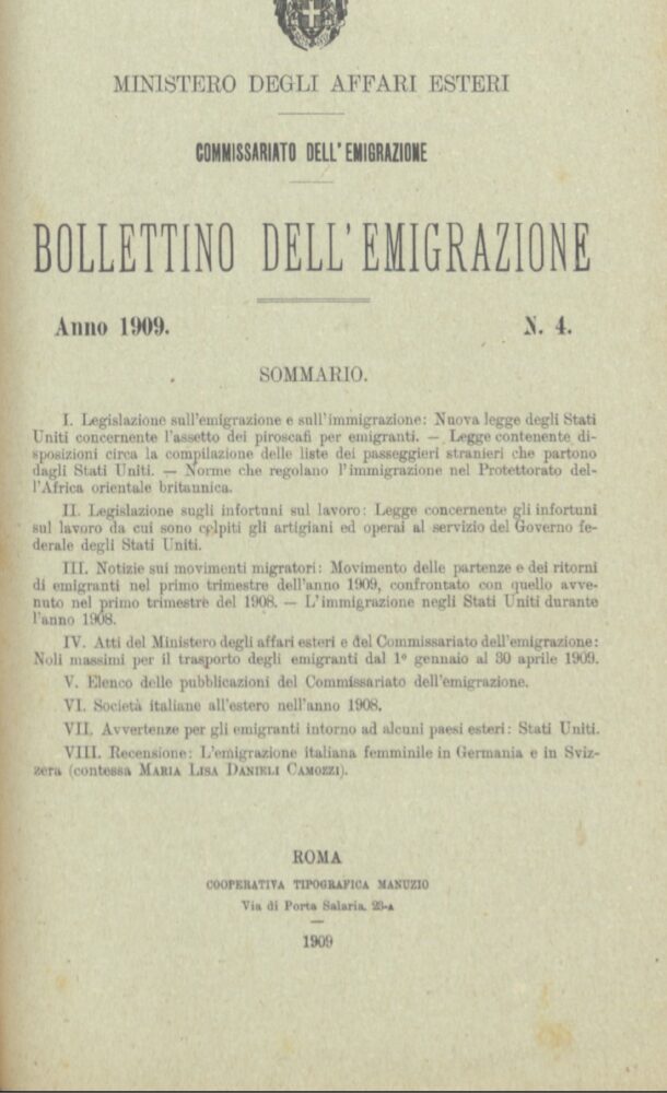 Bollettino Dell'Emigrazione 1909- n. 4