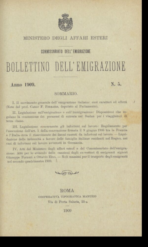 Bollettino Dell'Emigrazione 1909- n. 5