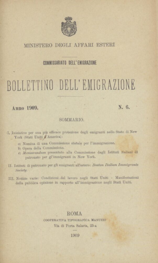 Bollettino Dell'Emigrazione 1909- n. 6