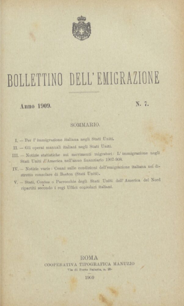Bollettino Dell'Emigrazione 1909- n. 7