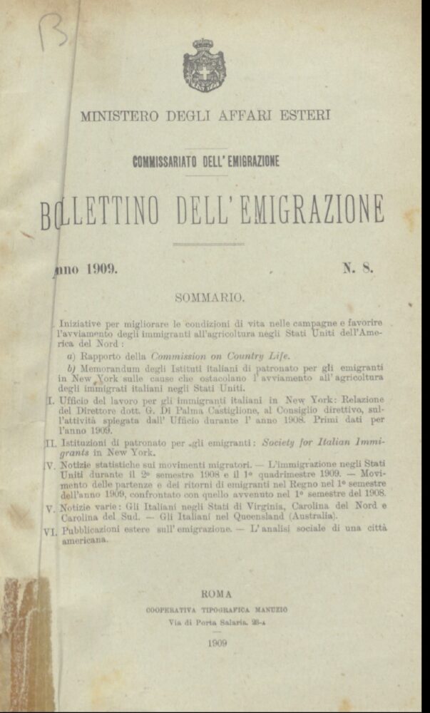 Bollettino Dell'Emigrazione 1909- n. 8