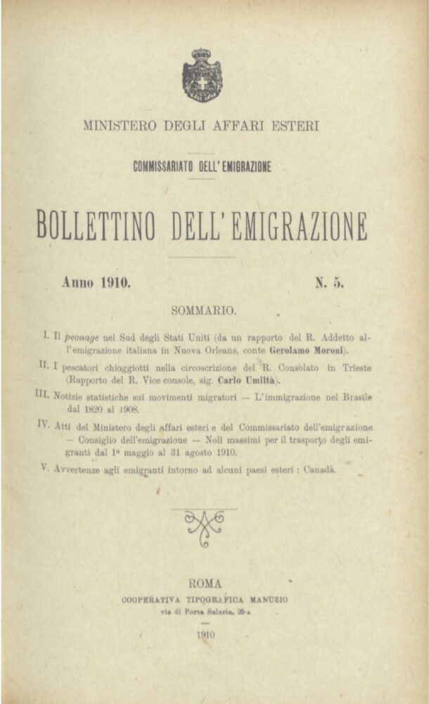 Bollettino Dell'Emigrazione 1910- n. 5