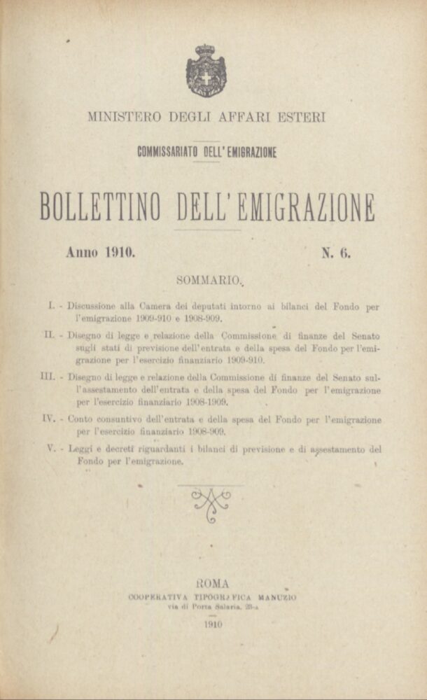 Bollettino Dell'Emigrazione 1910- n. 6