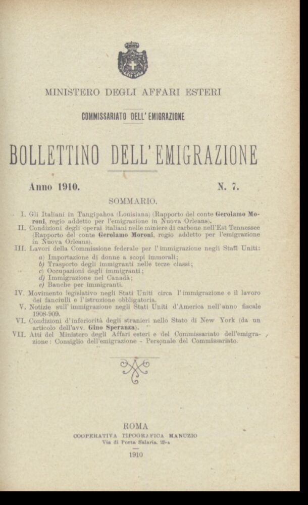 Bollettino Dell'Emigrazione 1910- n. 7