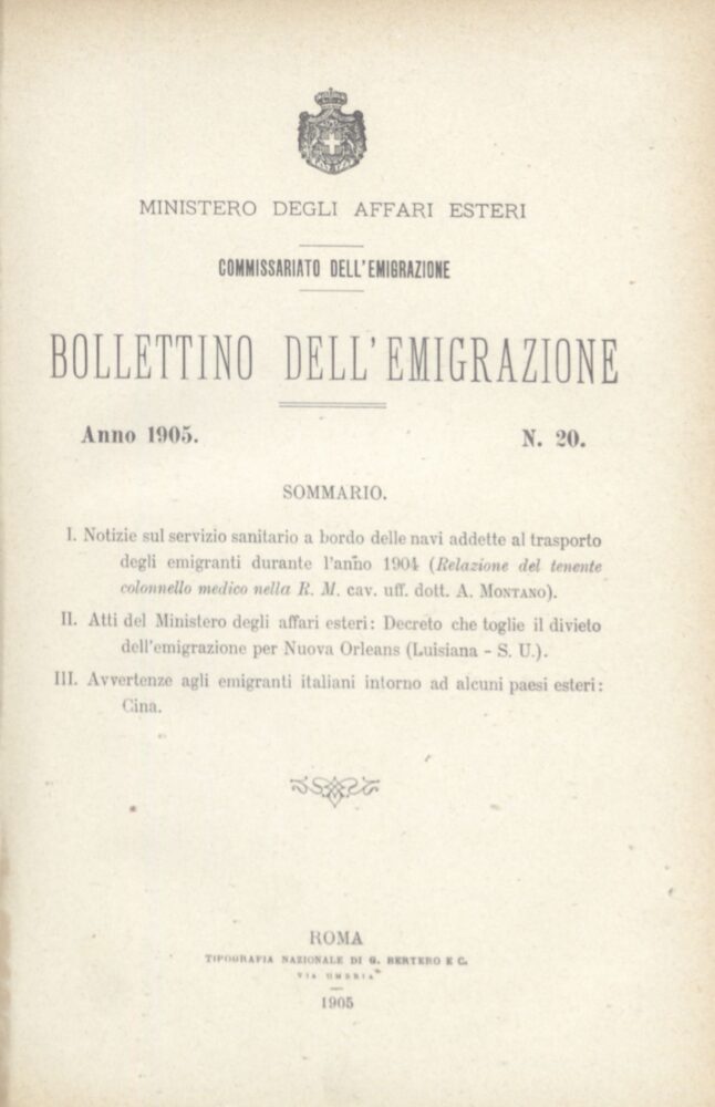Bollettino Dell'Emigrazione 1905- n. 20