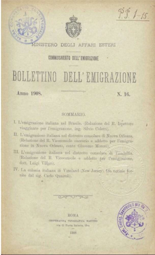 Bollettino Dell'Emigrazione 1908- n. 16