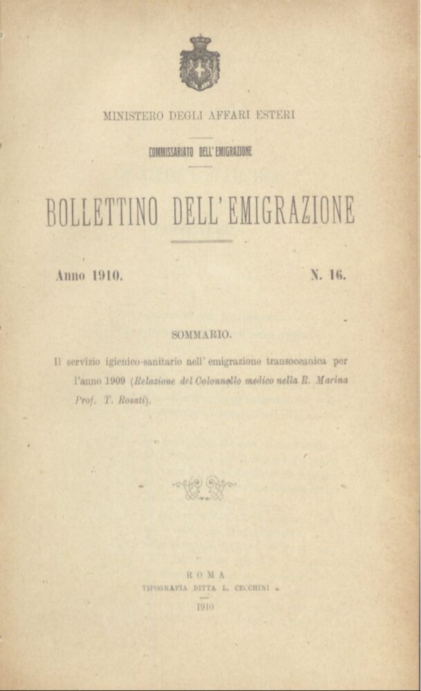 Bollettino Dell'Emigrazione 1910- n. 16